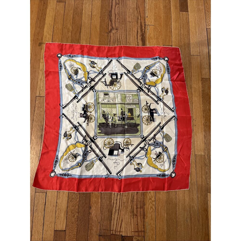 Vintage Glentex Silk Scarf 30x30 Old Fashion Buggy Print Hand Rolled Italy